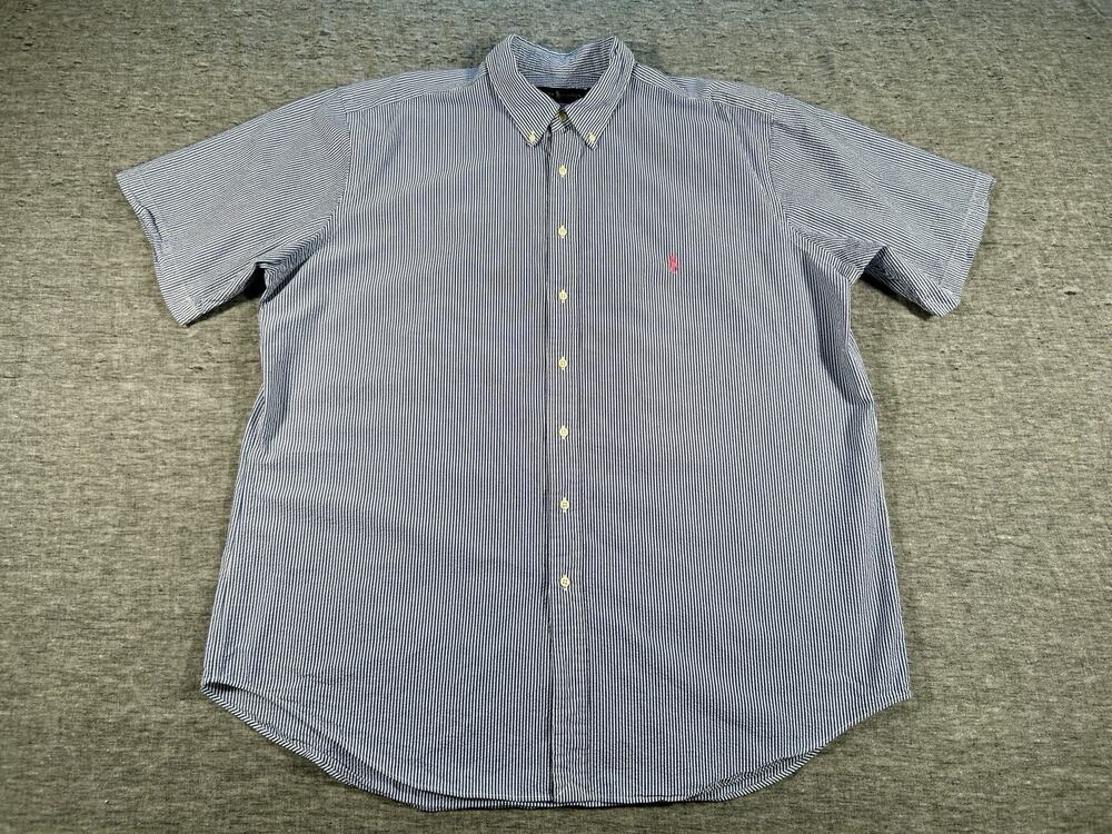 Ralph Lauren Seersucker Shirt Mens XXLT Blue White Stripes Long Sleeve Cotton